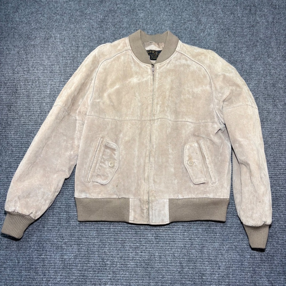 Vintage Porsha by‎ Winer Mens Tan Suede Pig Leather Bomber Jacket Size 42 67541